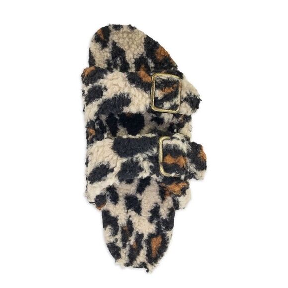 Fuzzy Leopard 2 Band Luxe Step In Comfy Indoor Outdoor Sandals Slippers Shoes 6 - Picture 5 of 9